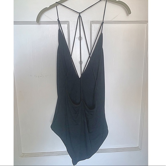 UO Black Plunging Back and Front Strappy Bodysuit - Picture 2 of 3